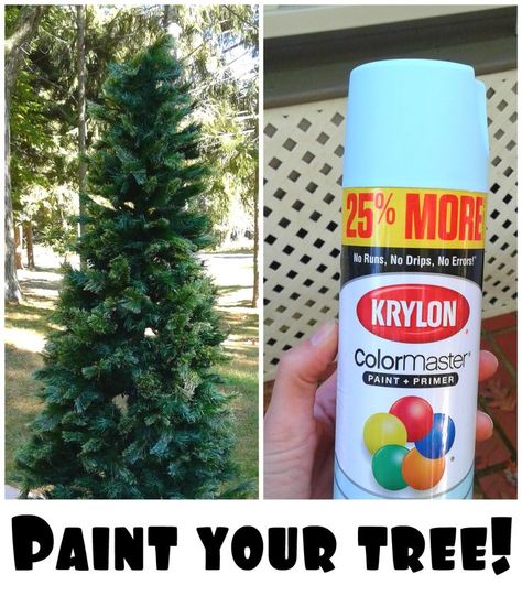 Did you know you can paint your artificial tree?!  You sure can!  Paint your tree any color to match your holiday decor.  Or you can paint a tree to match your fall decor and one to match your winter decor so that you can leave your tree up even longer.  #diy #christmas #decor #tree #artificial #spraypaint #holiday Christmas Tree Tumblr, Artifical Christmas Tree, Christmas Tree Spray, Christmas Mantles, Christmas Tree Drawing, Diy Spray Paint, Slim Christmas Tree, Tree Artificial, Diy Christmas Garland