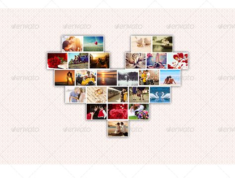 Love Heart Photo Wall, Picture Heart Wall, Heart Photo Walls, Template Heart, Picture Heart, Heart Collage, Inspiration Board Design, Valentine Background, Shape Pictures