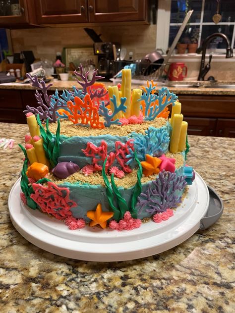 Coral Reef Birthday Cake, Coral Reef Cake, Reef Cake, Ocean Cakes, Park Ideas, 3d Cakes, Mermaid Cakes, Sea Birthday, Bday Cake