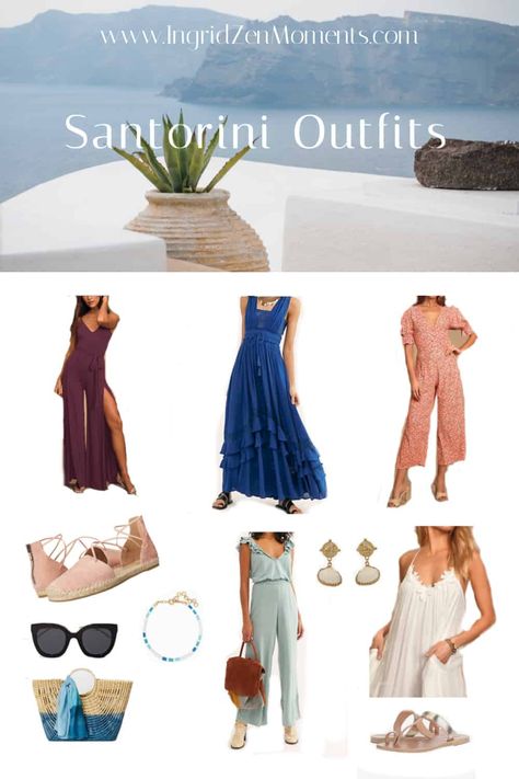 Outfits for Santorini in spring | What to wear in Greece | Greece outfit ideas | Fashion | summer look | Santorini outfits | Travel outfit Greece | Travel to Greece #greece #outfit #travelgreece #greekislands What To Wear Santorini, Santorini In November Outfits, Santorini Greece Aesthetic Outfits, Santorini Outfits, What To Wear In Santorini, Santorini Outfit Ideas, Sunsets In Santorini Dress, Santorini Greece Flying Dress, Timberland Outfits Women