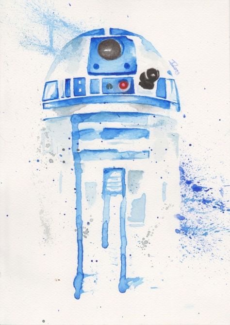 Star Wars Painting, Star Wars Decor, Star Wars Droids, Star Wars R2d2, Star Wars Empire, R2 D2, Star Wars Wallpaper, Watercolor Inspiration, Watercolor Drawing