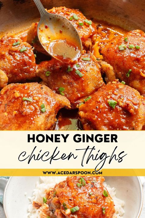 Honey Ginger Chicken, Sweet Spicy Sauce, Ginger Chicken Recipes, Chicken Thigh Recipe, Sweet Lime, Honey Ginger, Sweet And Spicy Sauce, Ginger Chicken, Savory Chicken