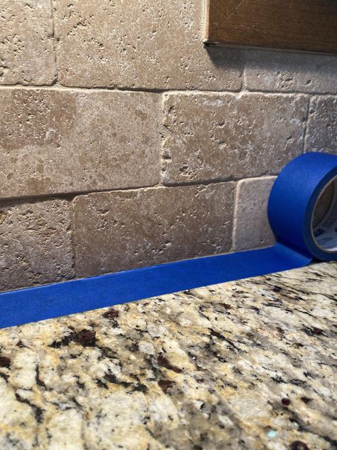 Backsplash Redo Cheap, How To Paint Slate Tile Backsplash, Tumbled Tile Backsplash, Blue Stone Backsplash, Remove Old Backsplash Tile, Change Backsplash Tile, Paint Stone Tile Backsplash, Black Painted Backsplash Kitchen, Faux Kitchen Cabinets