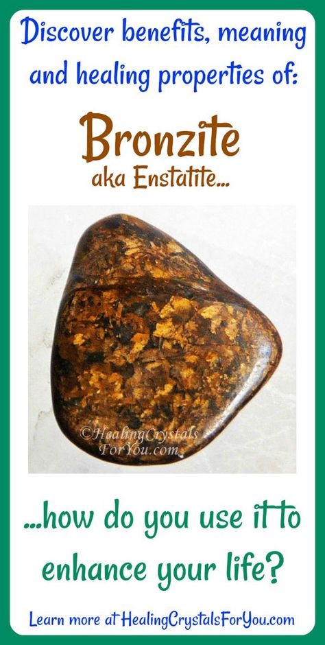 #Crystal #Properties and #Meanings #Bronzite also called #Enstatite |  #relieves #stress | prevents #bad #temper | a #higher #heart #chakra stone | brings #peace #harmony #compassion and #forgiveness | A good #healing #stone | Crystal Dictionary, Wearing Crystals, Magic Corner, Healing Crystals For You, Bad Temper, Crystal Properties, Crystals Healing Properties, Crystals Healing, Gemstone Meanings