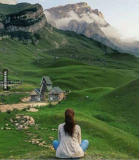 Enjoying the silence.. Gusar Laza. The best place for peace and an awesome view... Best movement of my life - 9GAG Georgia Country, Georgia Travel, Destination Voyage, Azerbaijan, Instagram Foto, In The Mountains, Travel Life, Nature Travel, Travel Aesthetic