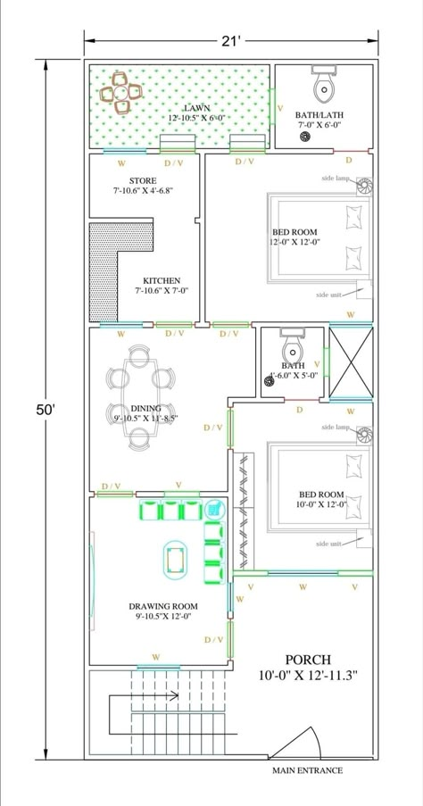 40 Most Beautiful House Plan Ideas - Engineering Discoveries 21×50 House Plan, 21x50 House Plan, 20by50 House Plan, 24×50 House Plan, 24x60 House Plans, 25x30 House Plans, 30 X 60 House Plans, 20x50 House Plans, Small House Design Floor Plan