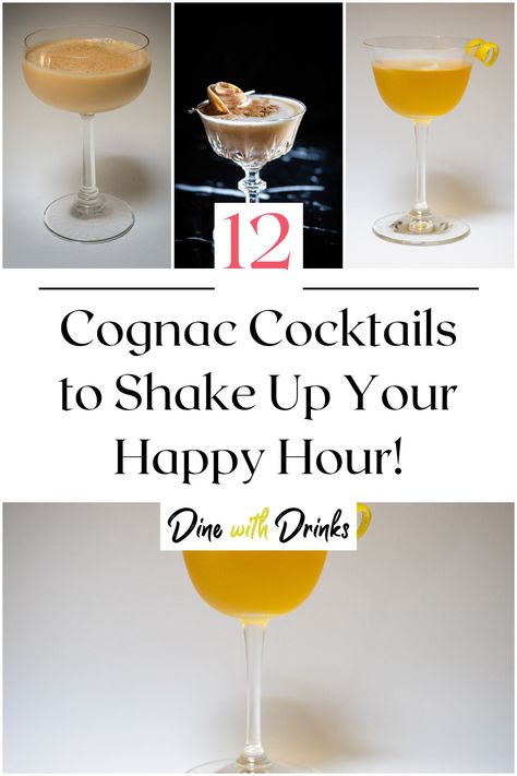 Collage of 4 cognac cocktails. Drinks With Cognac, Cognac Cocktails, Manly Cocktails, Cognac Drinks, Best Cognac, Xmas Cocktails, Cognac Cocktail, Cocktail Ideas, Festive Cocktails