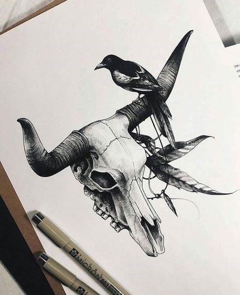 Bison Skull Tattoo Native American, Mountain Goat Skull Tattoo, Bull Skull Drawing, Bull Skull Art, Animal Skull Drawing, Bull Skull Tattoo, Bull Drawing, Tattoo Crane, Cow Skull Tattoos