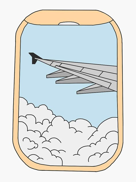 "Airplane Window" Sticker by deepamarti | Redbubble Plane Aesthetic Drawing, Aesthetic Airplane Drawing, Airplane Window Drawing, Plane Window Painting, Plane Window View Drawing, Flying Aesthetic, Airplane Window Illustration, Airplane Sticker, Care Bear Party