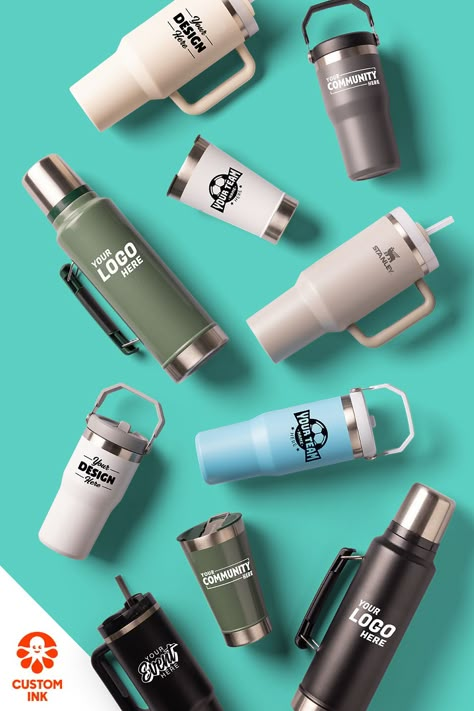 The internet’s favorite tumbler is finally here! Put your group’s twist on this trending tumbler and other sustainable drinkware options from Stanley. Promotional Items For Business, Swag Items, Company Swag, Corporate Giveaways, Arabic Decor, Swag Ideas, Custom Stanley, Giveaway Gifts, Customizable Gifts