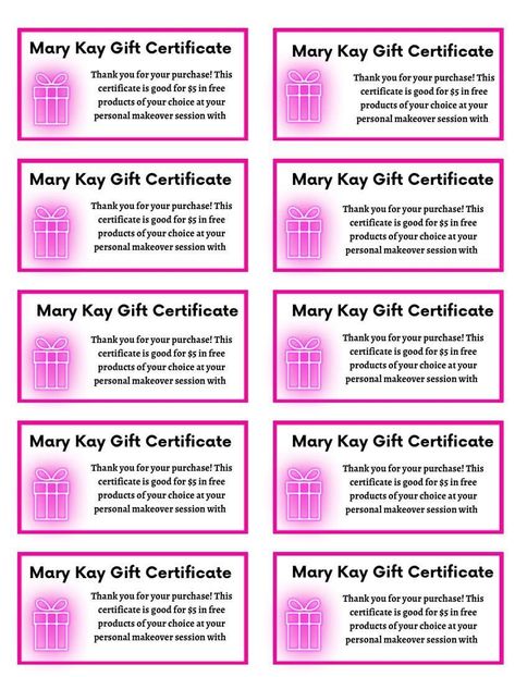 Mary Kay Coupons, Mary Kay Gift Certificates, Mary Kay Printables, Mary Kay Inspiration, Mary Kay Gifts, Sales Ideas, Mary Kay Marketing, Printable Gift Certificate, Mary Kay Consultant