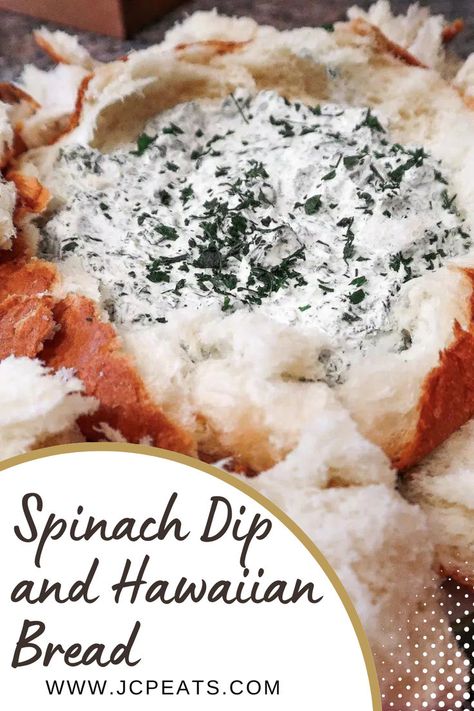 Spinach Dip and Hawaiian Bread Spinach Dip In Bread Bowl Kings Hawaiian, Hawaiian Bread Dip, Spinach Dip In Bread Bowl, Dip In Bread Bowl, Hawaiian Bread, Dry Ranch Seasoning, Easy To Make Appetizers, Bread Dip, Kings Hawaiian