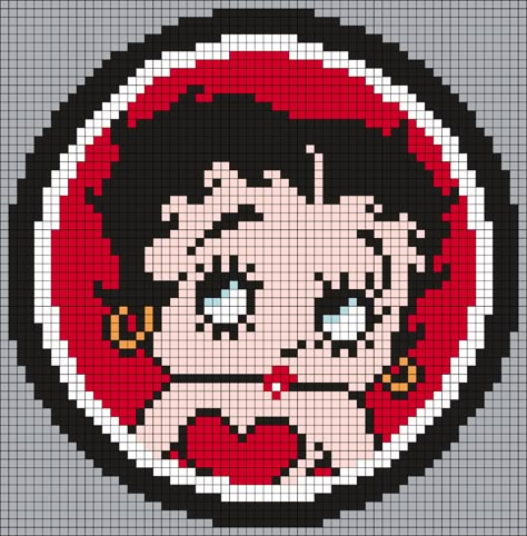 Betty Boop (square) Perler Bead Pattern | Bead Sprites | Misc Fuse Bead Patterns Coraline Grid Pattern, Pearl Beads Pattern Aesthetic, Barbie Pixel Grid, Emo Pixel Art, Pixel Art Square, Kandi Cuffs, Grid Patterns, Square Grid, Graph Crochet