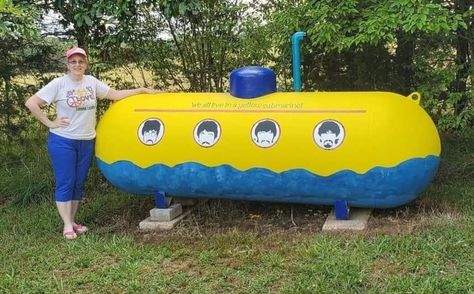 Gas Tank Paint Ideas, Propane Tank Animals, Paint Propane Tank, Painted Propane Tanks Ideas Funny, Yellow Submarine Propane Tank, Motorcycle Gas Tank Paint Ideas, Propane Tank Art, Lp Tank, Metal Yard Art