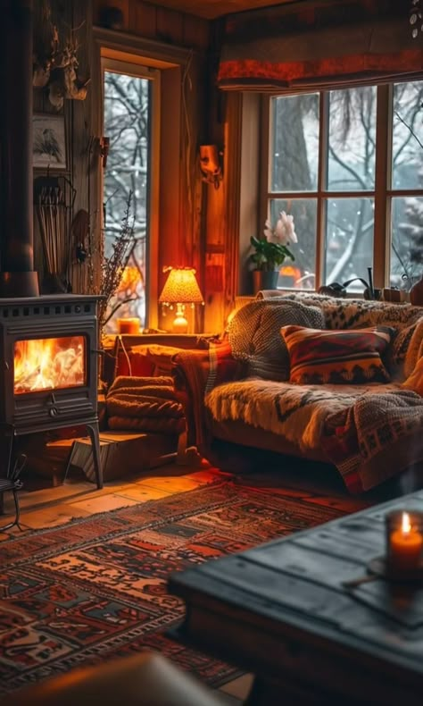 Cozy Winter Cabin Interior, Winter Cabin Interior, Cabin Livingroom, Cozy Cabin Aesthetic, Tiny Cabins Interiors, Sitting Corner, Cabins Interiors, House Manifestation, Cabin Interior Ideas