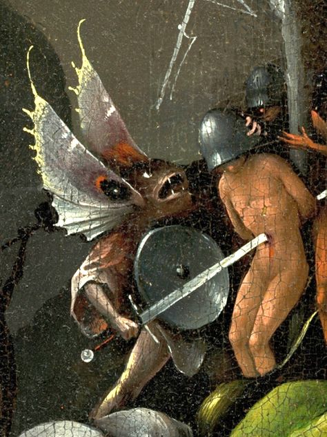 Hieronymus Bosch, The Garden of Earthly Delights Right Panel, Detail Butterfly Monster; http://pacojariego.me/2012/09/23/resistance-to-monsters-is-clearly-futile/ Jeronimus Bosch, Hieronymous Bosch, The Garden Of Earthly Delights, Earthly Delights, Jan Van Eyck, Garden Of Earthly Delights, Hieronymus Bosch, Dutch Painters, Medieval Art