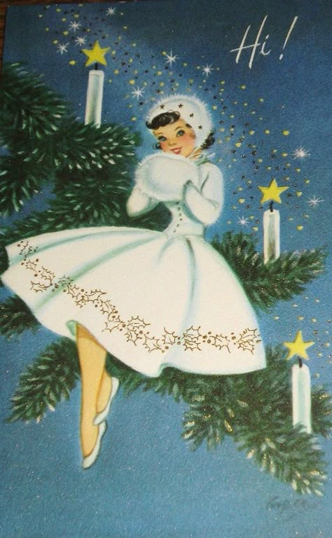 Gif Christmas, Retro Christmas Cards, Vintage Holiday Cards, Vintage Christmas Images, Snow Girl, Vintage Xmas, Old Christmas, Old Fashioned Christmas, Christmas Past