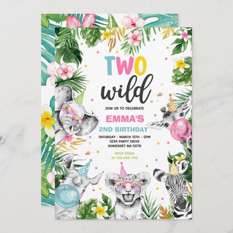 Four Ever Wild, Animal Party Invitations, Jungle Animals Party, Young Wild And Three, Jungle Safari Birthday, Girls 3rd Birthday, Animal Birthday Invitation, Animals Party, Girls Party Invitations