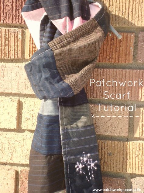 Scarf Tutorial {52 UFO Quilt Block Pick Up} - Patchwork Scarf Tutorial, Easy Sewing Projects For Beginners, Quilt Coats, Patchwork Scarf, Garment Sewing, Neck Warmers, Baby Quilt Pattern, Scarf Tutorial, Fabric Scarf