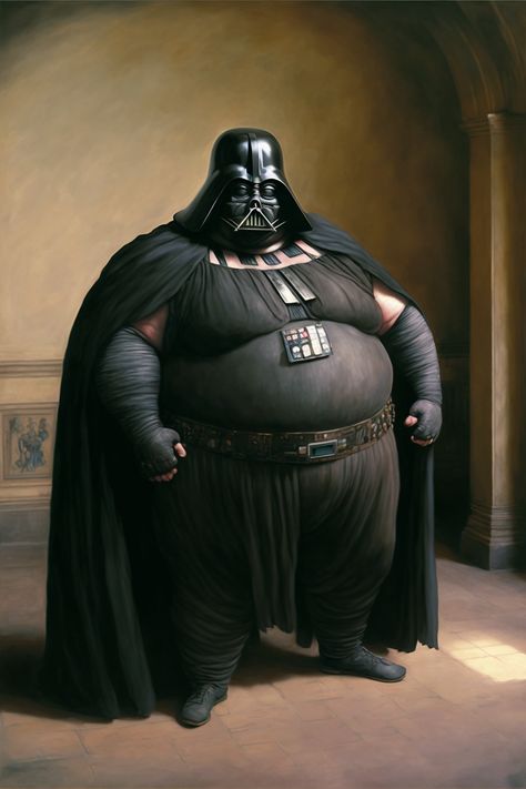 Star Wars Parody Art, Fat Cartoon Characters, Fat Cartoon, Darth Vader Art, Darth Vader Wallpaper, Star Wars Parody, Dark Vader, Dark Lord Of The Sith, Star Wars Painting