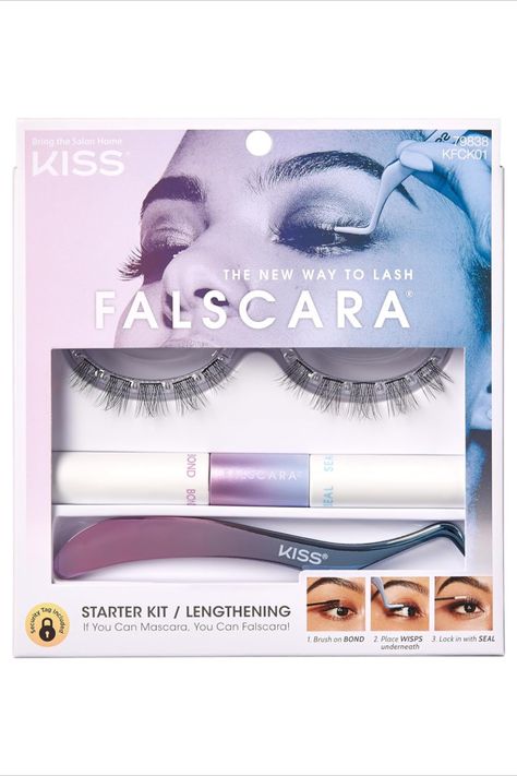 KISS Falscara DIY Lash Extension Starter Kit With 10 Eyelash Lengthening Wisps, Applicator and Bond & Seal – Artificial Featherlight Synthetic Reusable Lash Clusters with Super Hold Microbands Falscara Lashes, Tiktok Beauty, Diy Lash Extensions, Hair Dryer Brush, Lash Adhesive, Styling Brush, Fresh Skin, First Aid Beauty, Lash Extension