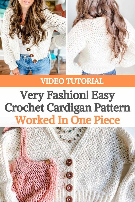 Crochet Crop Top Cardigan Pattern Free, Crochet Cropped Cardigan Pattern Free Easy, Crochet Crop Sweater Pattern Free Easy, Quick And Easy Crochet Cardigan, Crochet Button Cardigan Pattern Free, One Piece Crochet Cardigan, One Piece Crochet Cardigan Free Pattern, Crochet Crop Cardigan Pattern Free, Crochet Cut Out Top