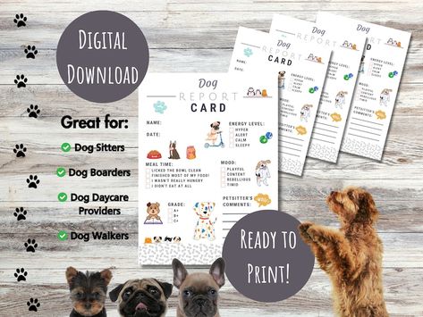 This stylish, ready-to-print, instant digital download Dog Report Card is designed for pet sitters, dog walkers, dog day cares, dog boarding, and groomers!

Pet owners would love this cute, personalized detail that would ensure repeat clients, tips, and rave reviews!

Print instantly at home or at a print shop! Dog Report Card, Pink Paw Print, Doggie Daycare, Report Cards, Report Card Template, Paw Print Stickers, Pet Boarding, Pink Paws, Report Card