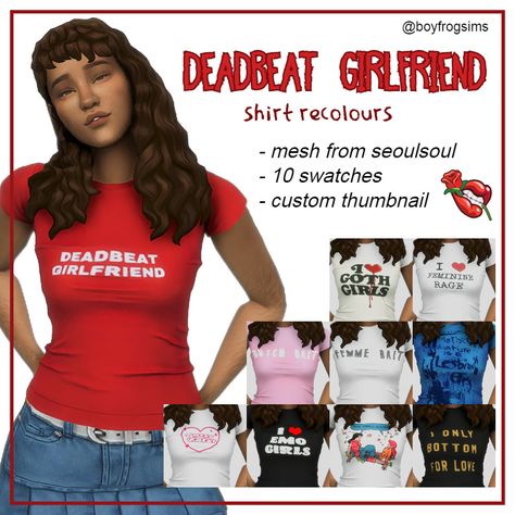 deadbeat girlfriend shirt recolour Sims 4 Crop Top Cc Maxis Match, Sims 4 Sapphic Cc, Sims 4 Cc Pride Flag, Sims 4 Cc Over Sized Shirt, Wlw Sims 4 Cc, Sims Oversized Shirt, Sims 4 Cc Women Patreon, Sims 4 Cc Masc Clothes, Sims 4 Yandere Cc