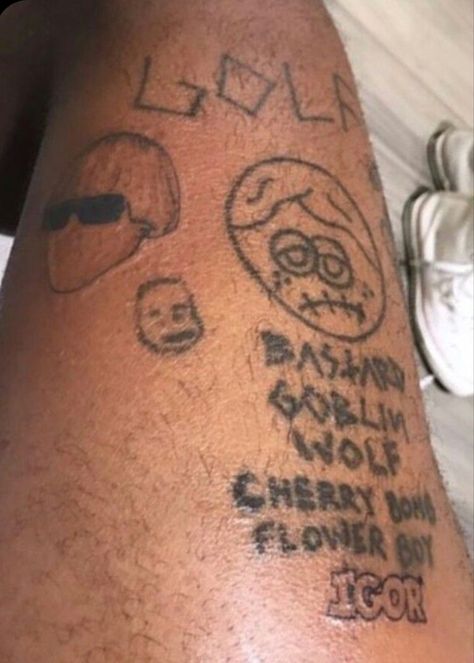 #tylerthecreator #of #GOLF #golfwang #bastard #goblin #wolf #cherrybomb #flowerboy #igor Tyler The Creator Igor Tattoo, Tyler The Creator Inspired Tattoos, Tyler The Creator Tattoos Ideas, Tyler Tattoo, Tyler The Creator Tattoos, Sir Baudelaire, Tyler Okonma, Tyler The Creator Wallpaper, Tattoo Posters