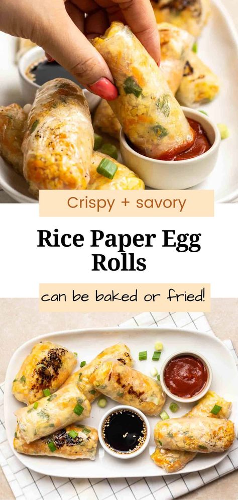 These crispy rice paper egg rolls are filled with a savory vegetable and tofu filling that will leave you craving more! A quick and easy appetizer that goes well with many Asian mains. You can either pan-fry, bake, or air-fry them! Air Fryer Rice Paper Rolls, Spring Rolls Recipe Rice Paper, Rice Paper Egg Rolls Air Fryer, Rice Paper Egg Rolls, Rice Paper Rolls Fillings, Air Fryer Spring Rolls Rice Paper, Rice Paper Egg, Plant Based Rice Paper Rolls, Air Fryer Spring Rolls Recipe Rice Paper