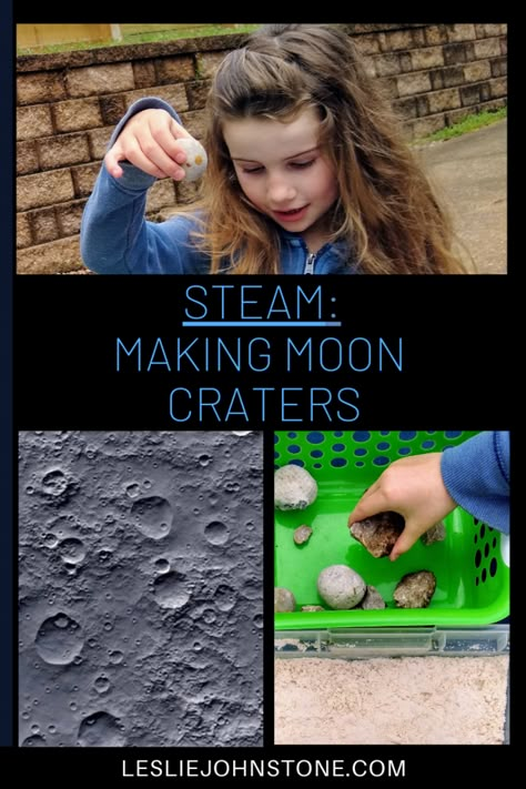 Moon Theme Preschool, Learning About The Moon, Moon Craters Activity, Space Provocations Preschool, Moon Crafts For Preschoolers, Preschool Space Science, Moon Rocks Craft For Kids, Space Stem Activities Preschool, Space Steam Activities For Kids