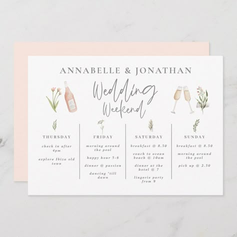 Wildflower girly wedding weekend itinerary modern Girly Wedding, Wedding Weekend Itinerary, Bachelorette Weekend Itinerary, Bachelorette Itinerary, Bachelorette Party Beach, Wedding Itinerary, Weekend Itinerary, Wedding Week, Beach Bachelorette