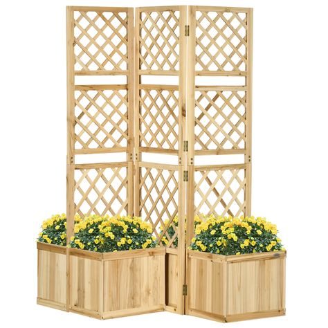 Arrives by Wed, Jun 7 Buy Outsunny Freestanding Outdoor Privacy Screen with 4 Self-Draining Raised Garden Beds, 3 Hinged Privacy Panels for Hot Tub, Pool, Patio, Backyard, Deck, Natural Wood at Walmart.com Outdoor Privacy Panels, Privacy Planter, Outdoor Privacy Screen, Wooden Garden Bed, Patio Privacy Screen, Patio Privacy, Wooden Planter Boxes, Garden Screening, Outdoor Privacy