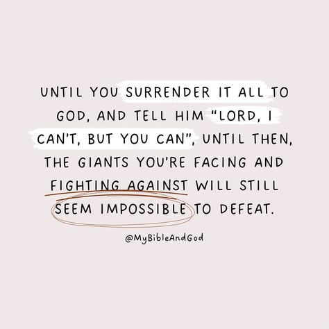 Surrendering to God means acknowledging our limitations while working within the strength and guidance He provides, and trusting in his power to overcome challenges. It allows us to approach challenges with a renewed sense of hope and trust. It’s acknowledging our limitations and trusting God’s plan, even if we don’t understand it. “Lord, I can’t, but you can”: This is an expression of humility and dependence on God. It signifies recognizing our inability to handle things on our own and pla... I Surrender To You Lord, Surrendering To God Quotes, Jesus I Trust In You, Surrender To God Quotes, Trusting God Quotes, Godly Motivation, Surrendering To God, Trust God Quotes, God Provides