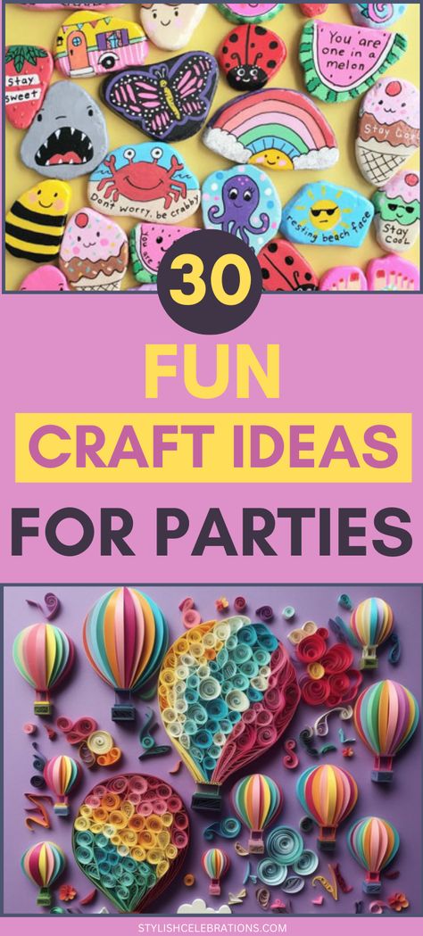 30 Craft Ideas for Kids Parties Kids Party Crafts Activities, Kids Birthday Party Crafts Activities, Birthday Activity Ideas For Kids, Craft Party Ideas For Kids, Birthday Party Crafts For Kids, Crafts For Birthday Parties, Craft Birthday Party Ideas, Party Activities For Kids, Summer Kids Party