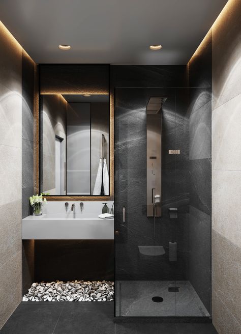 - Dubrovka - Master bedroom - Master bathroom - on Behance Small Washroom Design, Creative Bathroom Design, Bathrooms Design, Bathroom Inspiration Modern, Washroom Design, Modern Bathrooms, Small Bathroom Makeover, Dekorasi Kamar Tidur, Toilet Design