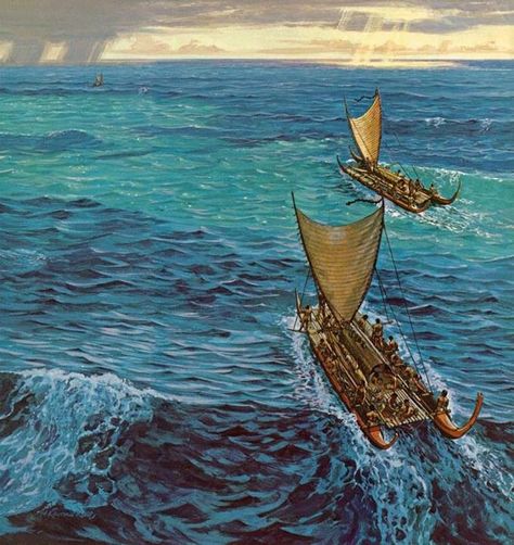 Like no others, the ancient Polynesian navigators crisscrossed the pacific ocean exploring, migrating and colonizing over 20,000 islands thousands of years before Columbus. Read about these great adventures in human skill and endurance in, "Voyages of Malolo" See more at www.authorrobertbonville.com. Herb Kane, Ancient Hawaii, Sailing Canoe, Brown Aesthetics, Island Tattoo, Hawaiian History, Warrior Drawing, Outrigger Canoe, Polynesian Art