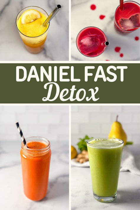 Daniel Fast Fast graphic with four juices. 21 Day Liquid Fast, Liquid Fast Recipes, Daniel Fast Smoothies Recipes, Daniel Fast Drinks, Daniel Fast Soup Recipes, Daniel Fast Soup, Daniel Fast Smoothies, Fast Soup, Immune Booster Smoothie