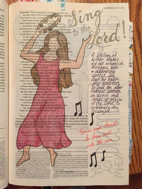 Exodus 15:20,21 bible journaling; Miriam danced Moses Bible Journaling, Exodus 15 Bible Journaling, Exodus Bible Doodles, Exodus Journaling, Exodus Bible Journaling, Bible Journaling Exodus, Miriam Bible, Exodus 15:2 Art, Miriam In The Bible