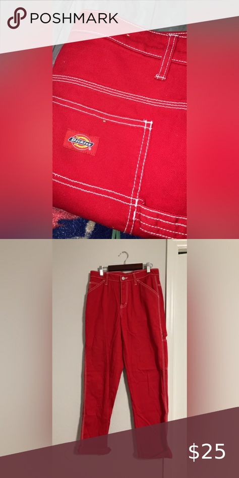 Red ❤️ - loose fit Dickies jeans 90s Overalls, Dickies Jeans, Dickie Jeans, Flannel Lined Jeans, Dickies Women, Cropped Wide Leg Jeans, Dickies Pants, Lined Jeans, Juniors Jeans