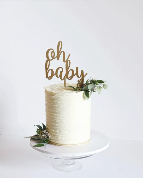 Cakes For Baby Showers Neutral, Olive Green Baby Shower Cake, Gender Neutral Cake Ideas, Oh Baby Cake Ideas, Gender Reveal Cake Ideas Simple White, Baby Shower Cake Gender Neutral, Gender Reveal Cake Neutral, Eucalyptus Baby Shower Cake, Beige Baby Shower Cake