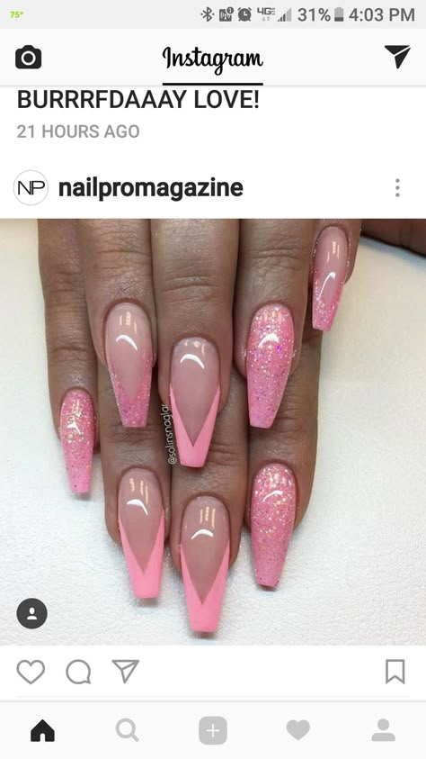 Fun Girly Acrylic Nails, Coffin Nail Ideas Pink, Pink Coffin Nail Ideas, Elegant Pink Nails, Valentines Day Nails Coffin, Smart Nail, Smart Nails, Unghie Sfumate, Nails Art Designs