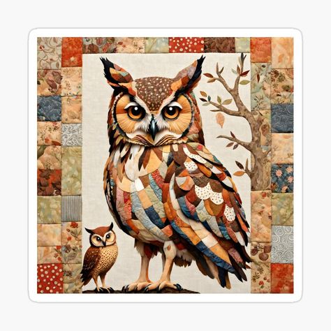 Get my art printed on awesome products. Support me at Redbubble #RBandME: https://www.redbubble.com/i/sticker/owl-with-owlet-patchwork-collage-art-color-illustration-by-Niktarka/156354798.EJUG5?asc=u Owl Artwork Illustrations, Boho Owl Art, Owl Collage, Patchwork Collage, Vintage Halloween Owl Illustration, Owl Stickers, Owl Illustration, Stickers Design, Color Illustration