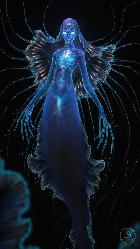 Siren Creature, Jellyfish Mermaid, Deep Sea Jellyfish, Ocean Monsters, Sea Jellyfish, Mermaid Man, Humanoid Creatures, Sea Monster, Mermaids And Mermen