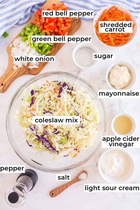 Colorful vegetables and a creamy, lightened up dressing turn a bag of coleslaw mix into this quick and easy California Coleslaw. #coleslaw #cabbage #salad #healthyrecipes #sidedish Coslow Salad, Coleslaw Sandwich, Testy Food, Best Coleslaw Recipe, Cabbage Recipes Healthy, Tasty Salads, Easy Coleslaw, Keto Salads, Coleslaw Salad