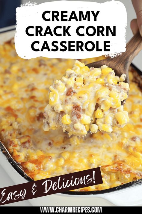 Creamy Crack Corn Casserole ready to serve, a delicious cheesy corn dish that's perfect for any gathering, using 1 image. Savory Bacon, Jiffy Corn Muffin Mix, Corn Casserole Recipe, Cream Style Corn, Corn Muffin Mix, Delicious Side Dishes, Corn Casserole, Cheesy Recipes, Bacon Cheddar