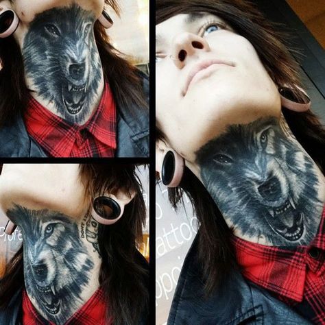 Wolf Throat Tattoo Neck Wolf Tattoo, Wolf Throat Tattoo, Wolf Neck Tattoo, Tattoo Neck Ideas, Rose Neck Tattoo, Neck Ideas, Front Neck Tattoo, Tattoo 3d, Wolf Designs