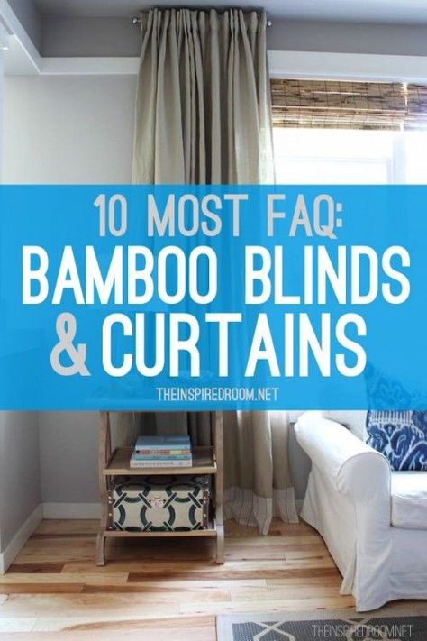 great Q & A from The Inspired Room re: hanging bamboo blinds from the wall to make the window appear taller Curtains On Side Of Window, Bamboo Blinds Kitchen, Rod Curtains, Farmhouse Blinds, Blinds And Curtains, Patio Blinds, Bathroom Blinds, Select Blinds, Modern Blinds