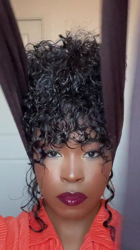 Head Wrap With Bangs, Wraps Ideas, Bang Wig, Curly Bangs, Hair Wraps, Curly Wigs, Head Wrap, The Head, Head Wraps