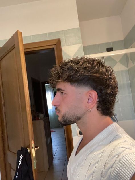 Men’s Haircut Ideas Short, Taper Short Mullet Fade, Faded Mullet Men Curly, Curly Side Part Men, Faded Mullet Haircut For Men, Modern Mullet Haircut Curly, Men Haircut Mohawk, Mullet Fade Haircut Curly, Mens Taper Mullet